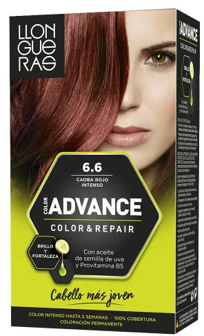 Llongueras Color Advance Tinte Pelo Mujer Coloración Permanente Color Intenso Hasta 5 semanas - Tono 6.6 Caoba Rojo Intenso