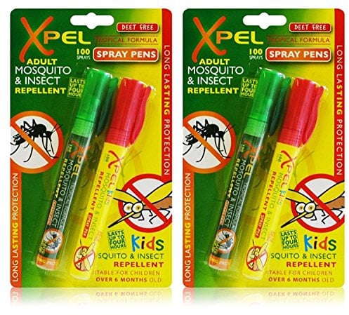 2x Xpel Mosquito Insect Fly Bite Adult & Kids Repellent Tropical PEN Spray