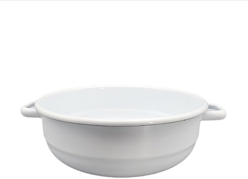 linoows Bauernschüssel, Schüssel, Emaille Suppenschüssel Weiß, 20 cm