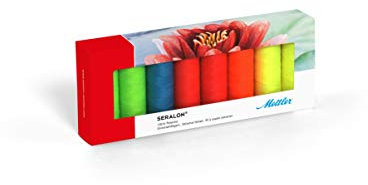 Mettler SERALON Neon-Kit 8er Nähgarn Set: Universal Garn zum Nähen oder Sticken, Nähgarn für Nähmaschine, 100% Polyester, SE8 Neon-Kit, 200m pro Rolle