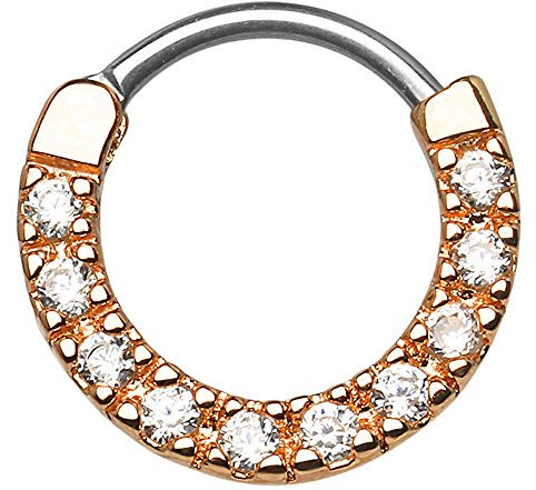 Piercingfaktor Universal Piercing Scharnier Schild Ring Tribal Vintage mit Strass Kristall Septum für Tragus Helix Ohr Nase Lippe Intim Nippel Rosegold Clear 1,2mm
