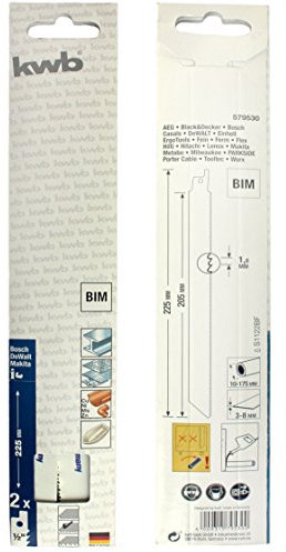 2 Stk. kwb BIM Säbelsägeblätter Premium Line 225mm Stahl, Bleche, Buntmetalle, Boot 579530 (S1122BF)