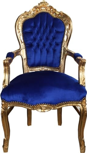 Casa Padrino Barock Esszimmerstuhl Blau/Gold mit Armlehnen - Stuhl - Barockstuhl - Möbel