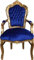 Casa Padrino Barock Esszimmerstuhl Blau/Gold mit Armlehnen - Stuhl - Barockstuhl - Möbel