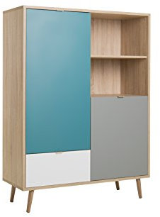 Highboard - Patchwork (B/H/T: ca.: 103 x 138 x 40 cm) skandinavisches Design - Vollholzfüße