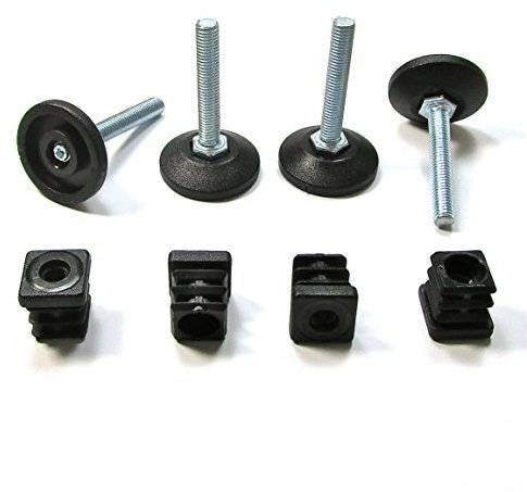Ajile Pied Vérin Fileté Réglable Ajustable pour Mise à Niveau M8 Longueur 50 mm avec Embout Taraudé pour Tube Carré 20x20 mm plastique NOIR - 4 pièces - PXC120x4-FBA