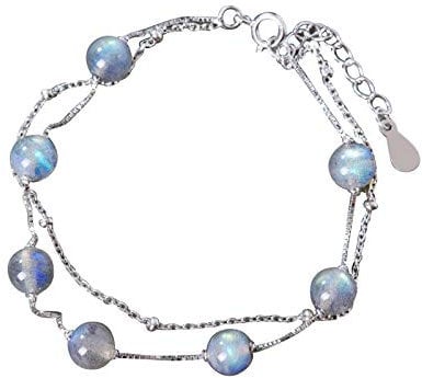 NicoWerk Mondstein Armband Damen - Perlenarmband Damen Schmuck, mehrreihiges Armband 925 Silber mit Mondstein Kugeln - SAB169