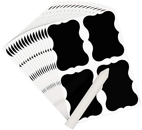 Creative Home Set von 160 (40 Blatt) Tafeletiketten Tafel-Aufkleber mit Stift + Weiße Kreide | Wiederverwendbare Wasserdichte | Perfekt für DIY, Organisation, Dekoration & Küche, Gläser, Glas-Flaschen
