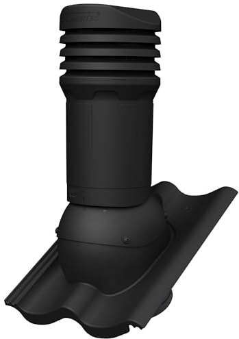 Parotec Entlüftungskamin DN 125 mm passiv für Braas - Doppel-S, Nelskamp - S, IBF - Doppel-S, ProDach - Doppel-S Dachziegel Dachentlüftung, Abluftrohr, Lüftungshaube (RAL 9005 - Schwarz)