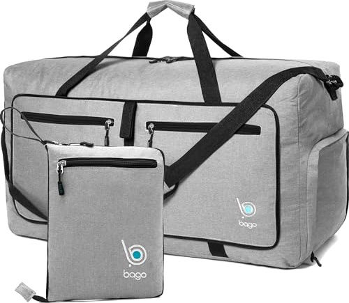 bago Reisetasche für Damen und Herren, 100 l, geräumig, große Reisetasche mit Schuhfach, Reisen Sie die Welt mit Stil und Komfort, langlebig, leicht und faltbar, Schneegrau, (60L) UK, Reisetasche
