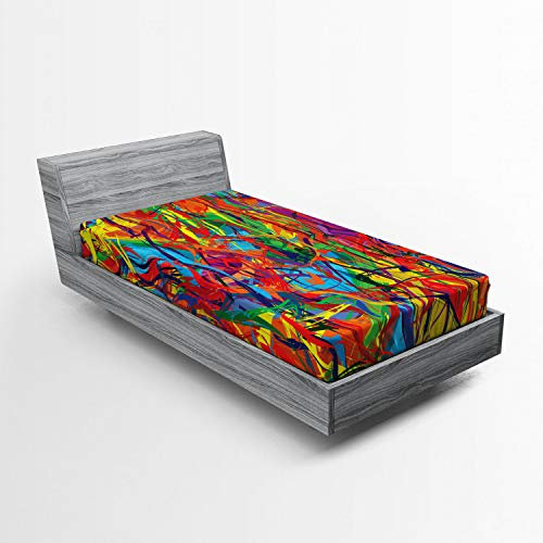 ABAKUHAUS Modern Spannbetttuch, Regenbogen-Muster Circled, Soft Dekorativer Stoff Bettwäsche Rund-um Elastischer Gummizug, 90 x 200 cm, Mehrfarbig Rot