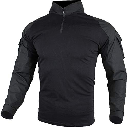 zuoxiangru Tactical Combat Shirt, Ripstop Breathable Long Sleeves T Shirt for Hunting Military Airsoft (Black, UK L=Tag XXL)