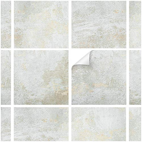 yabaduu Y042-05 - 10 adesivi per piastrelle, pellicola autoadesiva per cucina o bagno, effetto pietra naturale (stucco, 15 x 15 cm)