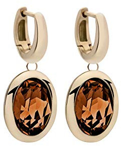 Qudo Tivola Creolen Edelstahl rose PVD beschichtet mit Glaskristallen (smoked topaz)