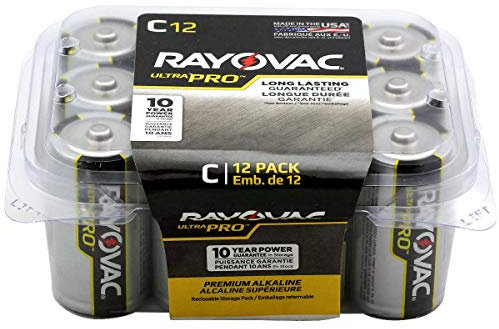 Rayovac UltraPro Industrial Alkaline Batteries, Size C, 2 Packs of 12, 24 Batteries Total, Standard, Black, (ALC12-2 / ALC-12PPJ)