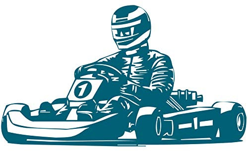 wall-refine WM-00665 | Kart - RENNKART Motiv | 85 x 50 cm, Petrol/bahamablue, seidenmatt, Wandtattoo Wandaufkleber in Premium Qualität, Wanddeko Deko Kinderzimmer Sticker Auto Rennen Formel