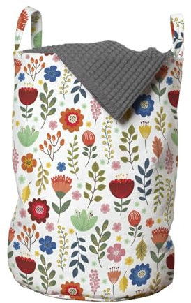 ABAKUHAUS Botanisch Wäschesack, Aufwändige Frische Natur, Wäschekorb mit Griffen Kordelzugverschluss für Waschsalons, 33 cm breit x 49 cm hoch, Orange Grün