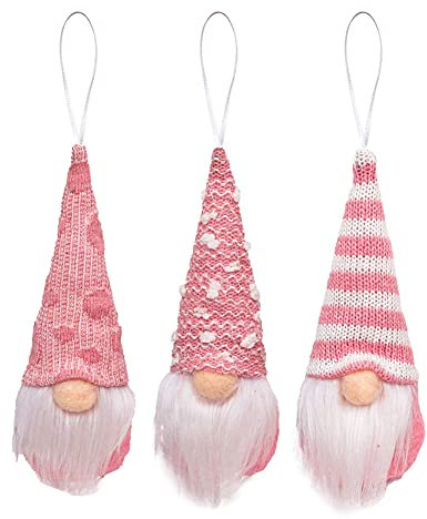 3pcs Christmas Doll Gnome Ornaments,Christmas Tree Hanging Gnomes Swedish Gnome Ornaments Felt Plush Gnomes Small Santa Gnome Ornaments for Christmas Indoor Hanging and Tabletop Decoration(PINK)