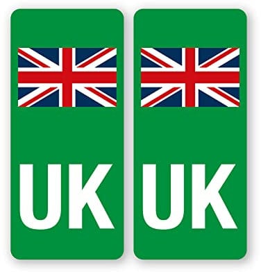 stika.co UK Green Reflective Number Plate Stickers for Electric Motorcycles – Self-Adhesive UK Flag Vinyl Decals (Pack of 2) for Travel in Europe