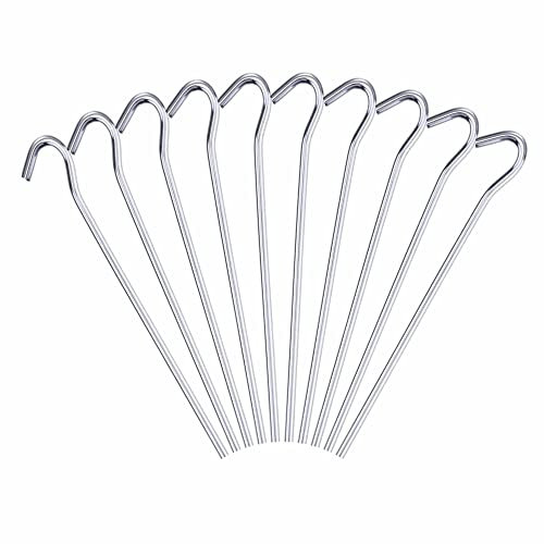 Tent Pegs Heavy Duty Galvanised Metal Peg Hooks Lightweight Iron Tents Ground Stakes Zinc Plated Nails For Garden Hiking Traveling Beach Outdoor Camping Accessories 23cm Long Approx (10Pc)