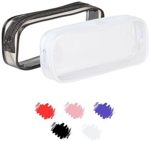 Soul Projekt Weiß & schwarz x 2 Klare Federmäppchen Durchsichtige, Mäppchen PVC Rund für Frauen Studenten, Federtasche Pinseltasche Schule, Toilettenartikel Kosmetiktaschen, Pencil Case, Uni und Büro