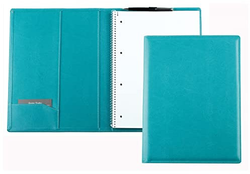 DELMON VARONE - Schreibmappe inkl. Notizblock DIN A4 (80 Blatt) aus veganem Eco Kunstleder Türkis - Organizer Konferenzmappe mit Stifthalterung & Einsteckfach - Business Organisationsmappe
