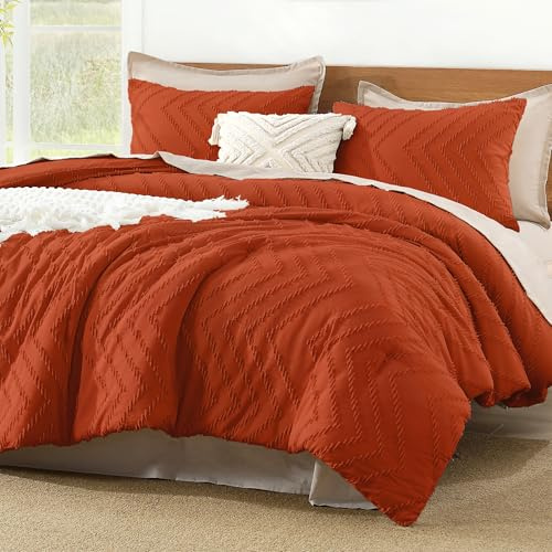 Litanika Burnt Orange Boho Queen-Size-Bettwäsche-Sets, Terrakotta, leicht, flauschig, rostgetuftetes Design (228x228 cm, 1 Bettdecke und 2 Kissenbezüge)