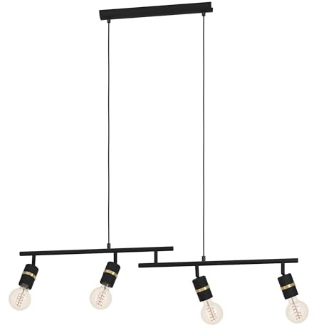 Eglo Pendant Lighting Lurone, Ceiling Light Fitting with 4 Adjustable Spots | hanging lamp for dining and living room, metal in black and brass finish, E27 socket
