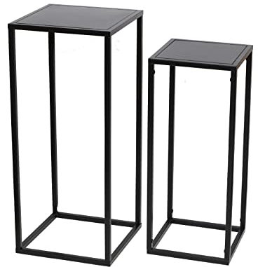 HAGO24 Blumenständer 2er Set | Metall | wetterfest | Schwarz | Indoor Outdoor | Balkon | Terrasse | Garten | Deko Säule | Pflanzentreppe | pulverbeschichtet | Verschiedene Größen