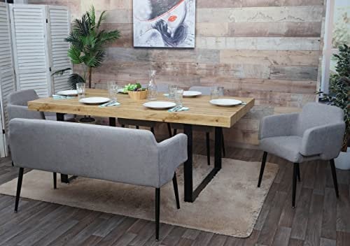 Mendler Esszimmer-Set HWC-L13, 4er-Set Stuhl+Sitzbank Esszimmergruppe Sitzgruppe Esszimmergarnitur, Stoff/Textil - grau