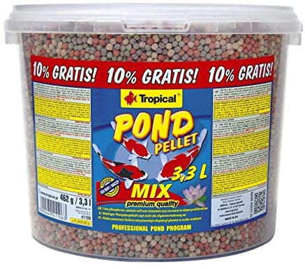 Pond Pellet Mix 3,3L / 462g - Futter für Koi & Goldfische – Tropisches Pelletfutter für Zierfische im Gartenteich – Farbfördernd & mit reduziertem Phosphorgehalt