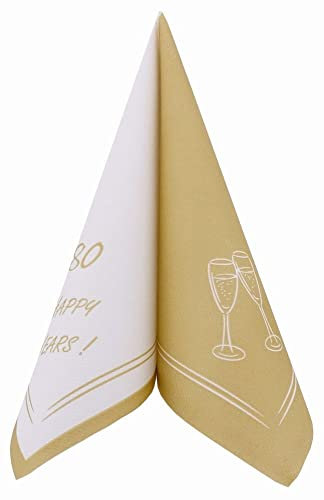 APARTina Serviette HAPPY YEARS, stoffähnlich ideal für 80. Geburtstage, 40 x 40 cm, 50 Stück Einwegservietten stoffähnliche hochwertige Geburtstagsservietten Servietten (Gold, 80 Jahre)