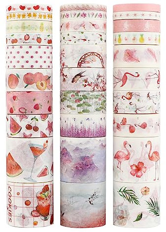 LGEGE 30 Rollen Washi Tape im chinesischen Stil, 5/8/15/30 mm breit, Flamingo, Früchte, Landschaften, japanisches Abdeckband für Scrapbook, Bullet Journal, Geschenkverpackungen (2m)
