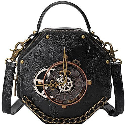 Ro Rox Steampunk Umhängetasche Cyrus Uhr Kunstleder Gotisch Achteck