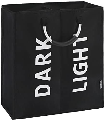DOKEHOM 80L Large Collapsible Washing Laundry Basket Bag with 2 Sections for Bedroom, Fabric (Black)