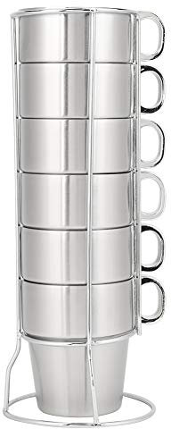 Tazas De Café, Tazas Apilables, Juego De Tazas Con Soporte, Juego De Tazas De Café De Agua Apilables De Acero Inoxidable Anti Escaldado De Doble Capa Con Soporte Para Portavasos