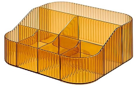 DASITON Make up Organizer,Kosmetik Organizer mit 8 Fächern,Acryl Kosmetik Aufbewahrung mit Großer Kapazität,Schminktisch Organizer für Pinsel,Eyeliners,Lippenstift und Skincare(Bernstein XL)