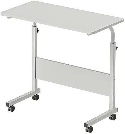 sogesfurniture höhenverstellbar Laptoptisch Laptopständer Computertisch mit Rollen, mobiler Beistelltisch Pflegetisch für Bett und Sofa, 80 * 40 * 71-90cm, Weiß