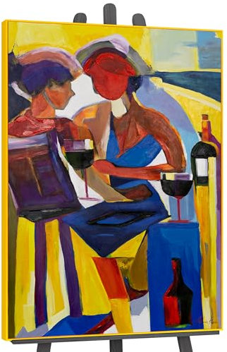 YS-Art Abstrakt Acryl Gemälde auf Leinwand farbenfroher Abend handgemalt Wandbilder Wohnzimmer modern Wohndekor Bild romantisches Paar echte Kunst 120x80 cm