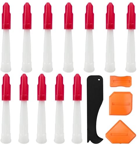 12 Pezzi Ugelli in Silicone con Kit di Utensili per Calafataggio, Beccucci per Cartuccia in Silicone,Ugelli per Calafataggio per Sigillante Adesivo e Pistola per Silicone