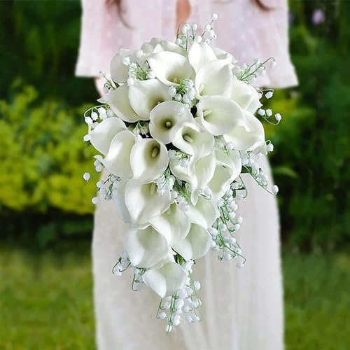 Bouquets de mariage de mariée, tenant une fleur artificielle, bouquets de bricolage, bouquets de mariée artificiels de lys calla blanc, mariée en cascade en forme de cascade tenant une fleur for un ma