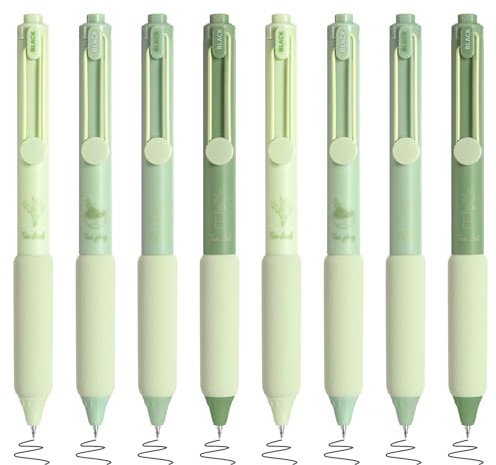 BAYTORY 8 Stück Einziehbare Gelstifte, Kugelschreiber, Druck-Gelschreiber, Ästhetische Stifte, Glattes Schreiben Schwarze Tinte 0.5 mm Feine Spitze für Tagebücher und Planer, Bürobedarf (Grün)