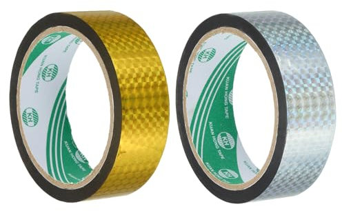 sourcing map Washi Prism Tape Lot de 2 rouleaux de ruban adhésif réfléchissant holographique métallisé pour emballage et décoration de vacances, bricolage et loisirs créatifs (2 rouleaux, ton or +