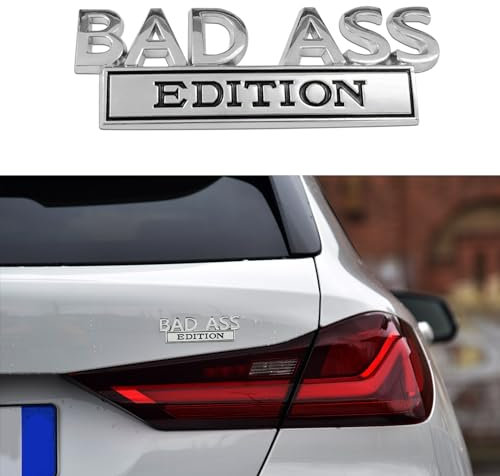 deemars Auto Bad Ass Edition Emblem, Auto Exterieur Embleme Abzeichen, 3D Kotflügelabzeichen Aufkleber mit 3M Kleber, Auto Exterieur Zubehör Metallaufkleber Universal für Autos (Silber schwarz)