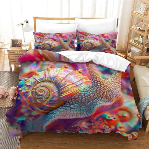 FWLYIJIAREN Bunte Schnecke Kinder Weiche Un Angenehme Schlafkomfort Bettwäsche Set Mikrofaser Bettbezug Und Kissenbezug, Digitaldruck 3D,Mit ReißverschlussSuper King(260x220cm)