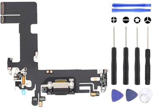 S&L ENTERPRISE Charging Port Dock Connector Compatible with iPhone 13 (6.1 inch) 2021 Replacement Flex Cable – Microphone/Antenna Replacement/Headphone Port Incl. Repair Kit – Black