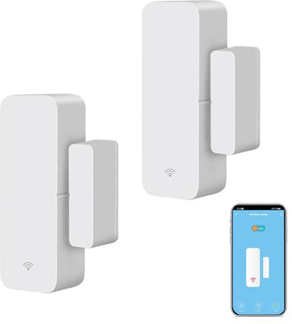 Sensore WiFi per porte e finestre: sensore di contatto intelligente per finestre, rilevatore magnetico wireless per porte aperte con avvisi di notifica gratuiti, compatibile con Alexa Google Assistant