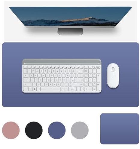 Rhimooay Schreibtischunterlage Leder + Mauspad XXL, Wasserdichte Tastatur Unterlage, PC Unterlage Schreibtisch, Abwischbar Doppelseitige Schreibtisch Unterlage für Büro/Zuhause - Blau