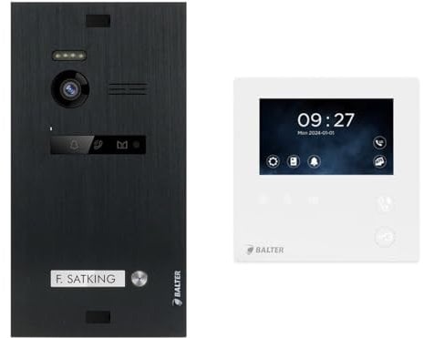 Balter EVO 1 Familienhaus Video Türsprechanlage mit Kamera und Klingel für Haustür, Gegensprechanlage mit Türklingel kabelgebunden und 1x 4.3 Mini Monitor Türöffner Sprechanlage Set