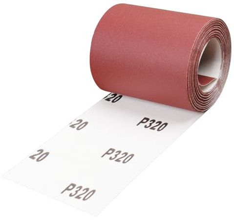 Shineboc Schleifpapier Rolle Körnung 320, 93 mm x 10 m Schleifleinen Rolle für Handschleifer Holz Metall Rot